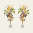 Purple Flower Gemstone Drop Earrings Copper 18K Gold Plated