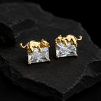 Cat Gemstone Stud Earrings Copper 18K Gold Plated