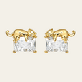 Cat Gemstone Stud Earrings Copper 18K Gold Plated