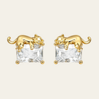 Cat Gemstone Stud Earrings Copper 18K Gold Plated