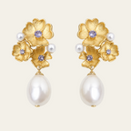 Flower Pearl Drop Earrings Copper 18K Gold Plated