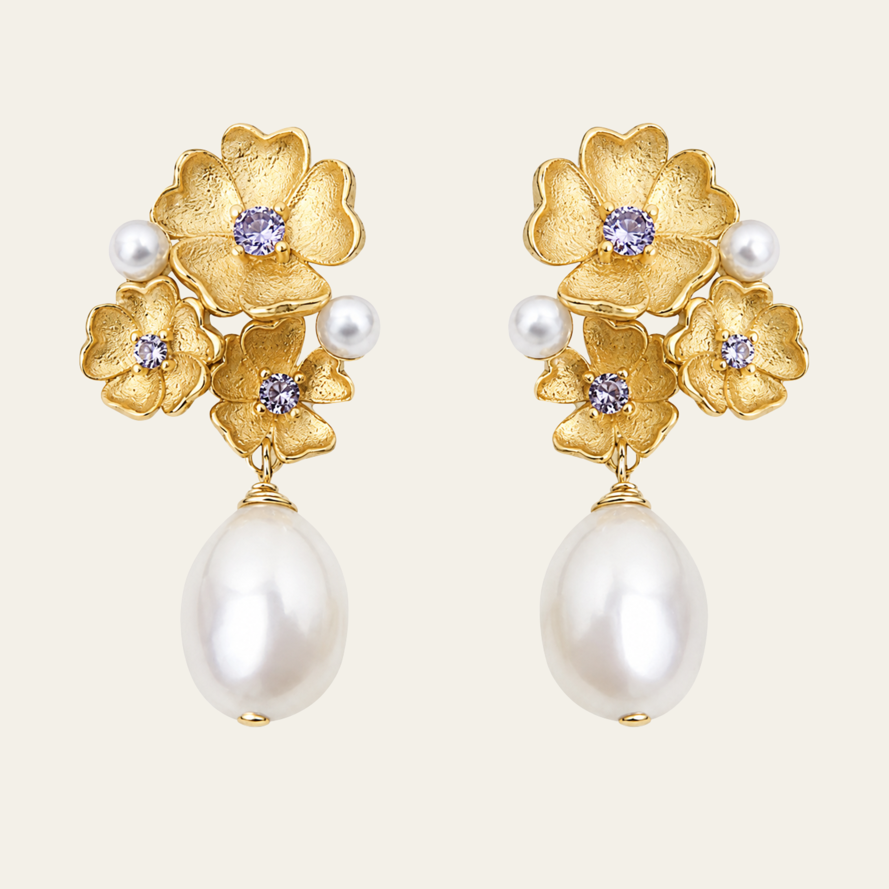 Flower Pearl Drop Earrings Copper 18K Gold Plated