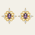 Purple Flower Gemstone Stud Earrings Copper 14K Gold Plated