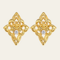 Floral Gemstone Stud Earrings Copper 14K Gold Plated