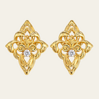 Floral Gemstone Stud Earrings Copper 14K Gold Plated