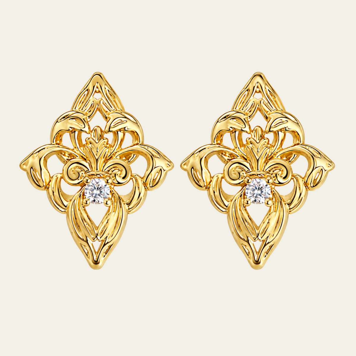 Floral Gemstone Stud Earrings Copper 14K Gold Plated