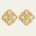 Four Leaf Clover Gemstone Stud Earrings Copper 14K Gold Plated