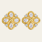 Four Leaf Clover Gemstone Stud Earrings Copper 14K Gold Plated