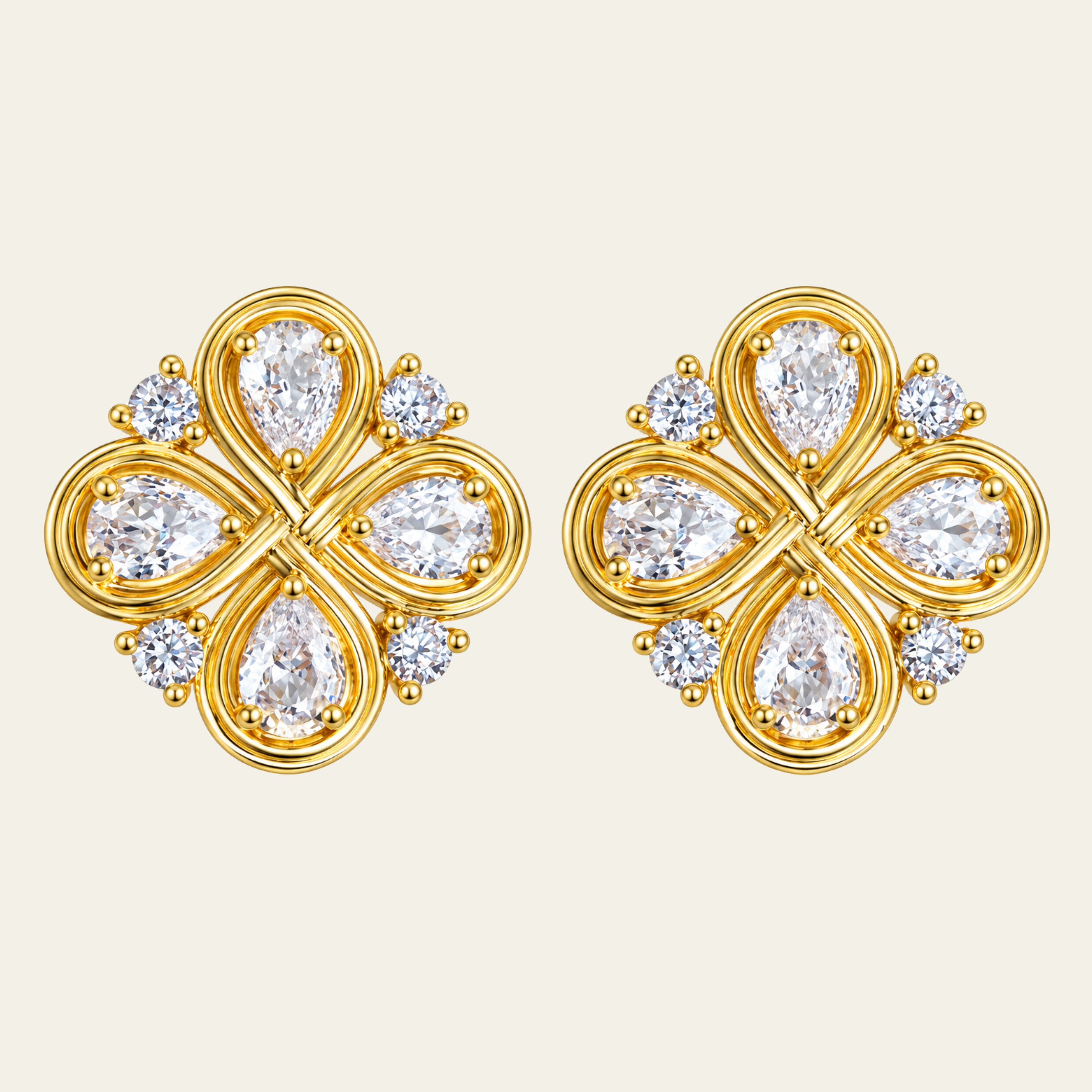 Four Leaf Clover Gemstone Stud Earrings Copper 14K Gold Plated