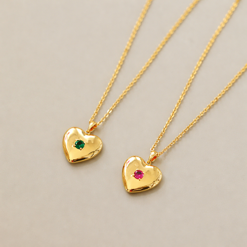 18K Gold Plated Heart Pendant Necklace with Gemstone Accent