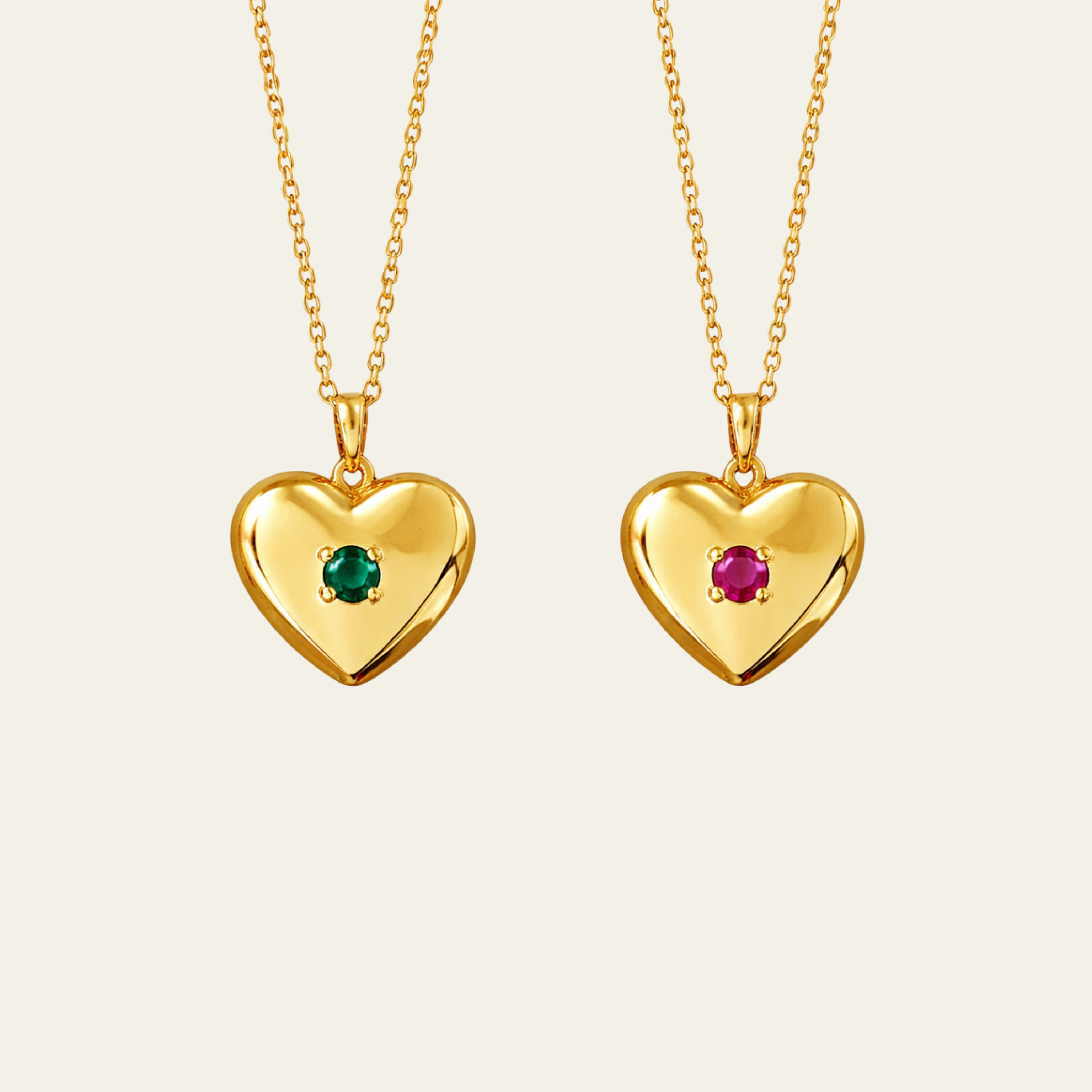 18K Gold Plated Heart Pendant Necklace with Gemstone Accent