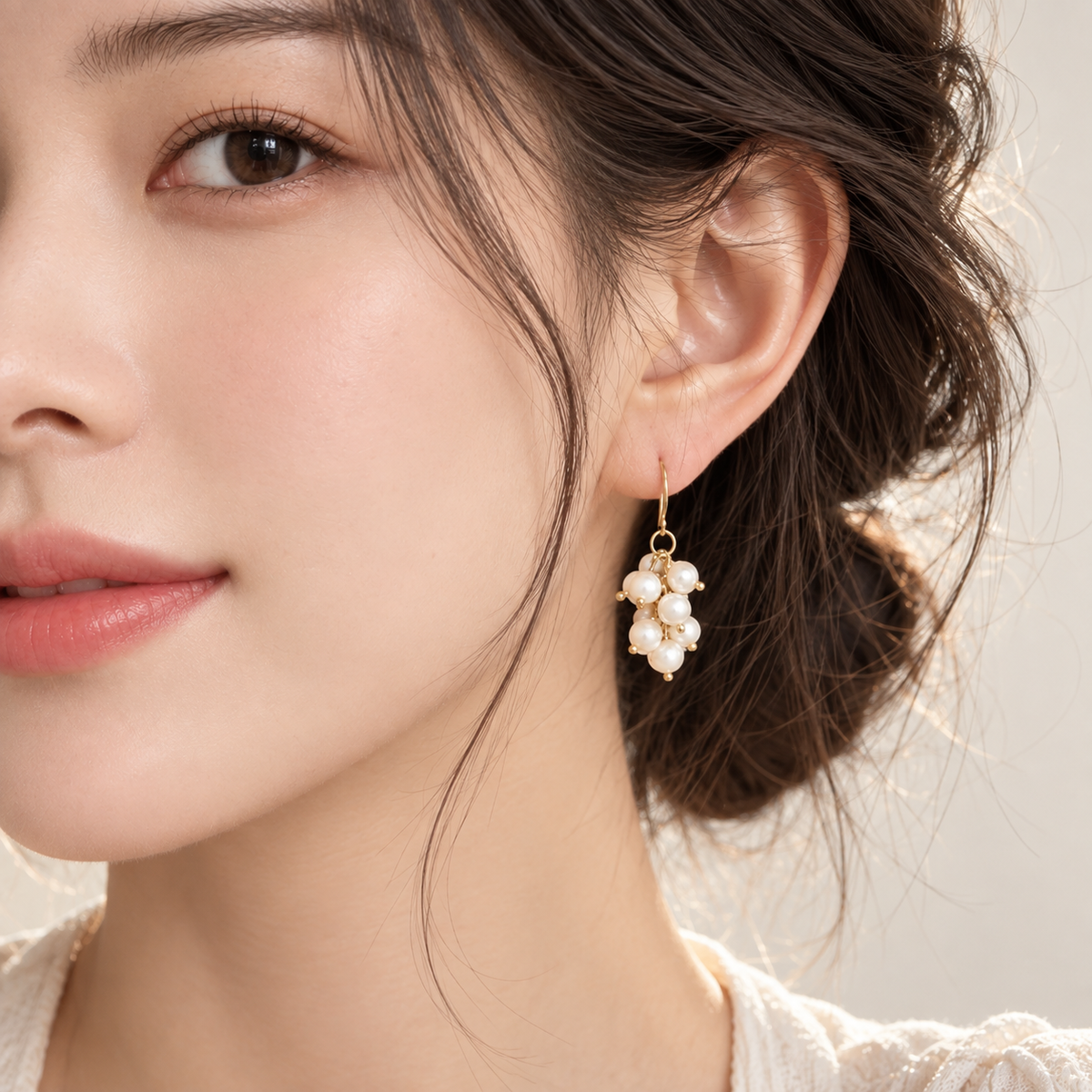Pearl Cluster Drop Earrings Copper 14K Gold Plated