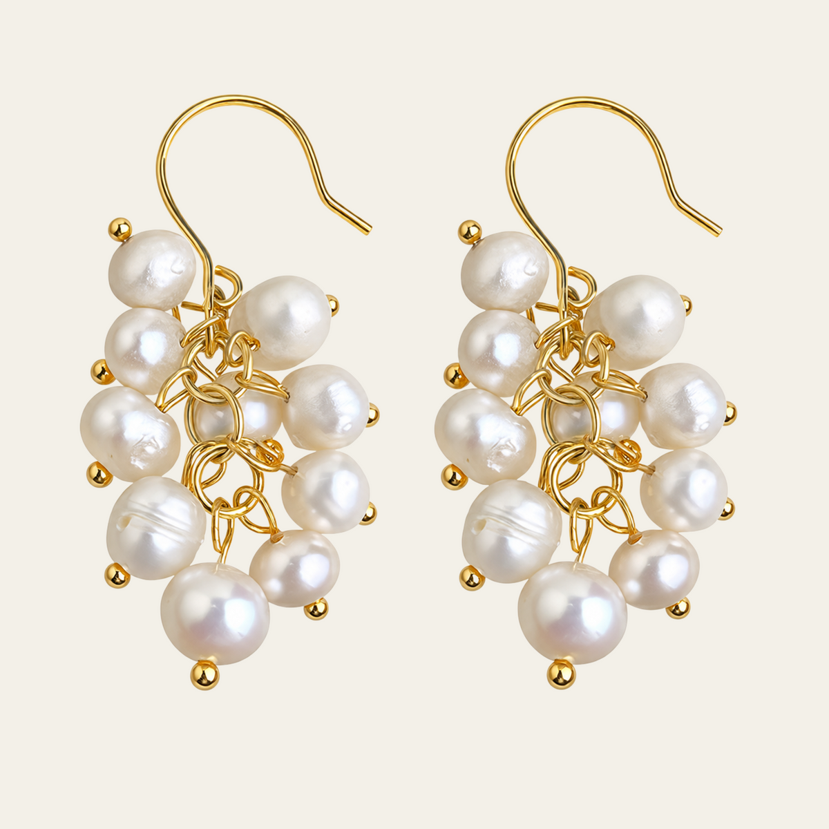 Pearl Cluster Drop Earrings Copper 14K Gold Plated