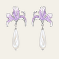 Purple Lily Pearl Drop Earrings Copper Silver Plated