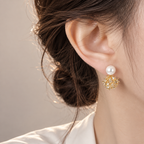 Pearl Flower Stud Earrings Copper 14K Gold Plated