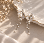 Pearl Cluster Drop Earrings Copper Platinum Plated