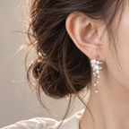 Pearl Cluster Drop Earrings Copper Platinum Plated