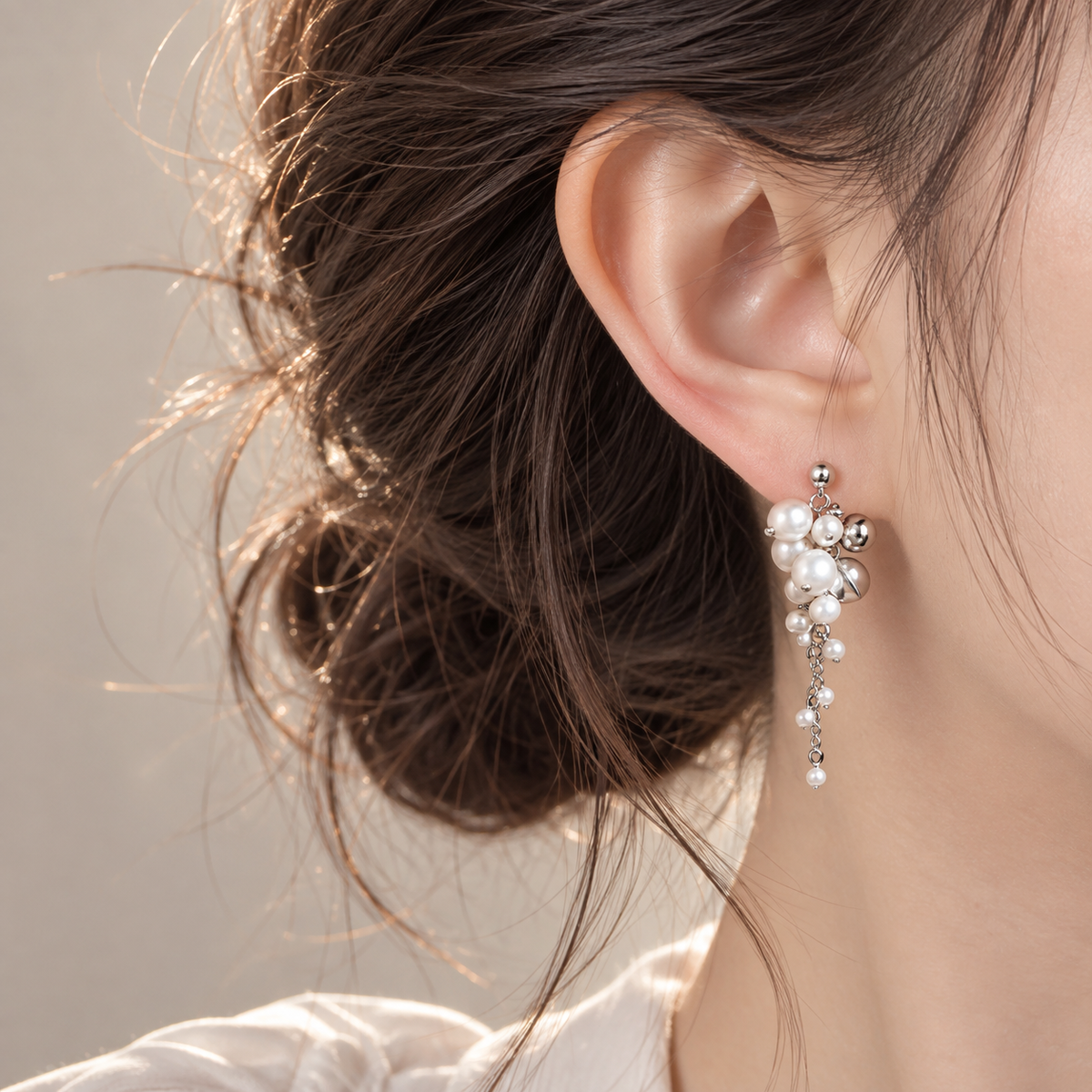 Pearl Cluster Drop Earrings Copper Platinum Plated