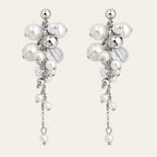 Pearl Cluster Drop Earrings Copper Platinum Plated