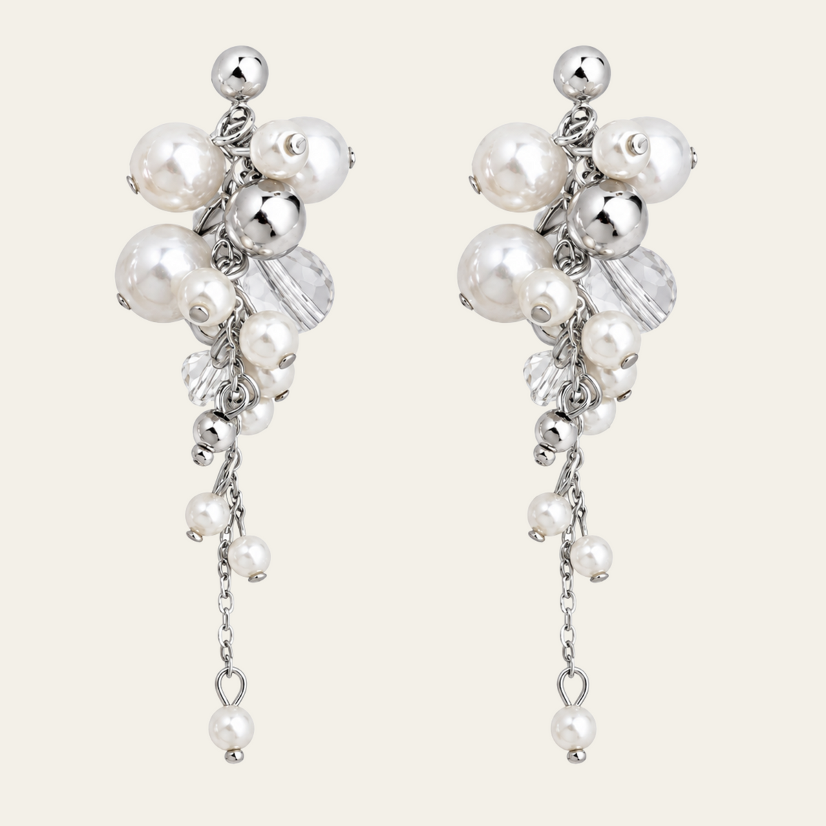 Pearl Cluster Drop Earrings Copper Platinum Plated