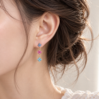 Asymmetrical Multicolor Flower Gemstone Earrings Copper 18K Gold Plated
