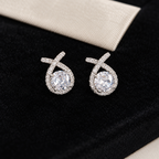 Teardrop Gemstone Stud Earrings Copper Platinum Plated