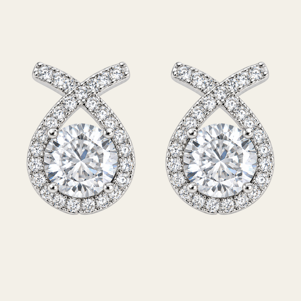 Teardrop Gemstone Stud Earrings Copper Platinum Plated
