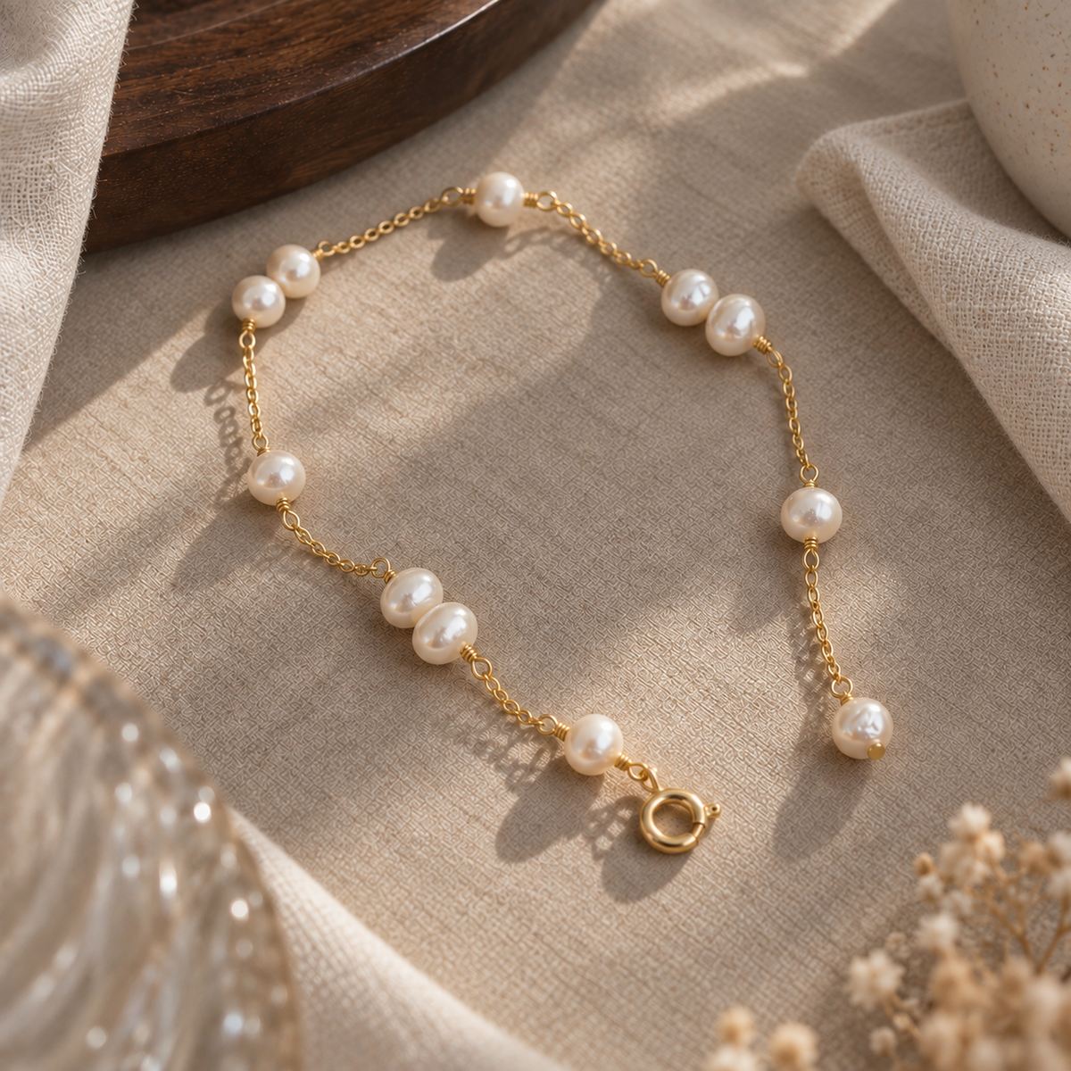Freshwater Pearl Bracelet Copper 18K Gold Plated