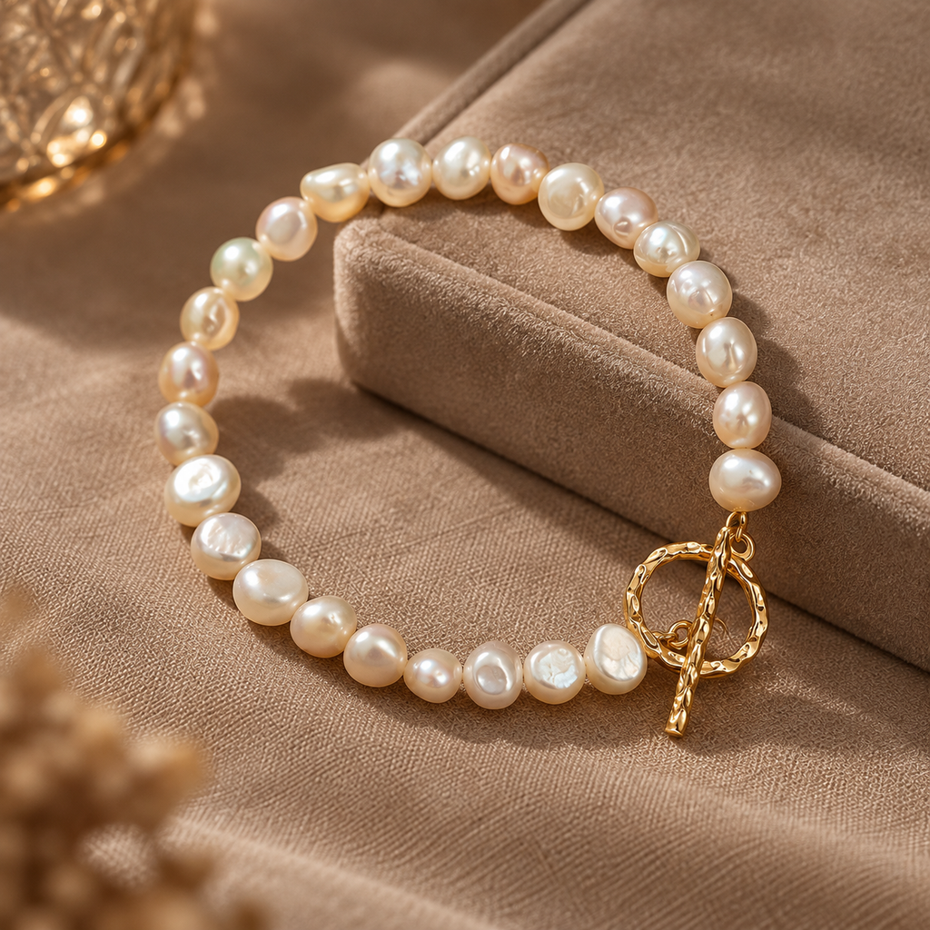 Freshwater Pearl Geometric Bracelet Mixed Materials