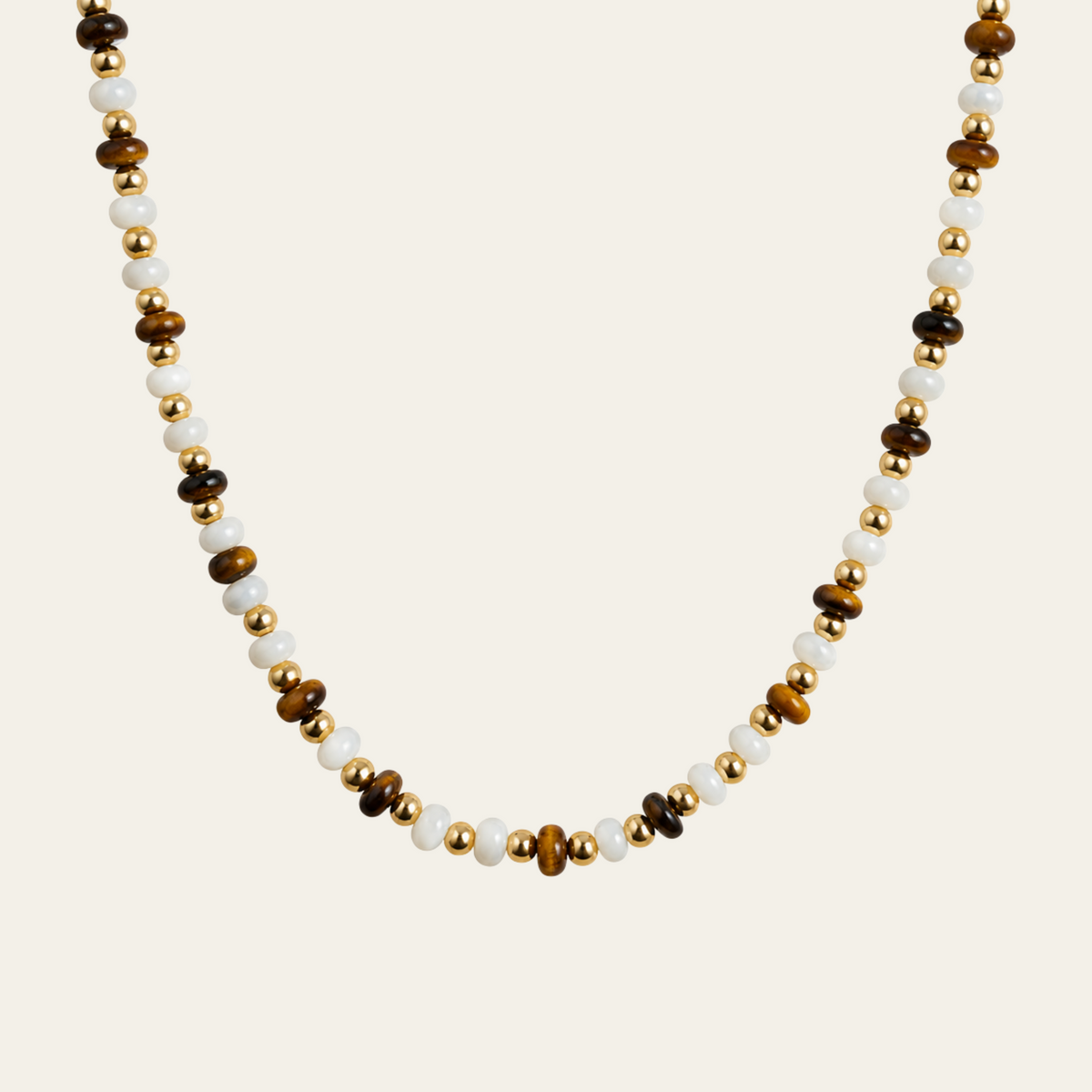 Tiger Eye Shell Bead Necklace Copper 14K Gold Plated