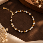 Tiger Eye Shell Bead Bracelet Copper 14K Gold Plated