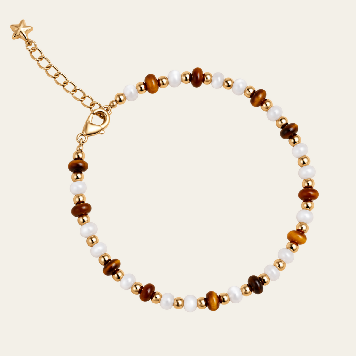 Tiger Eye Shell Bead Bracelet Copper 14K Gold Plated