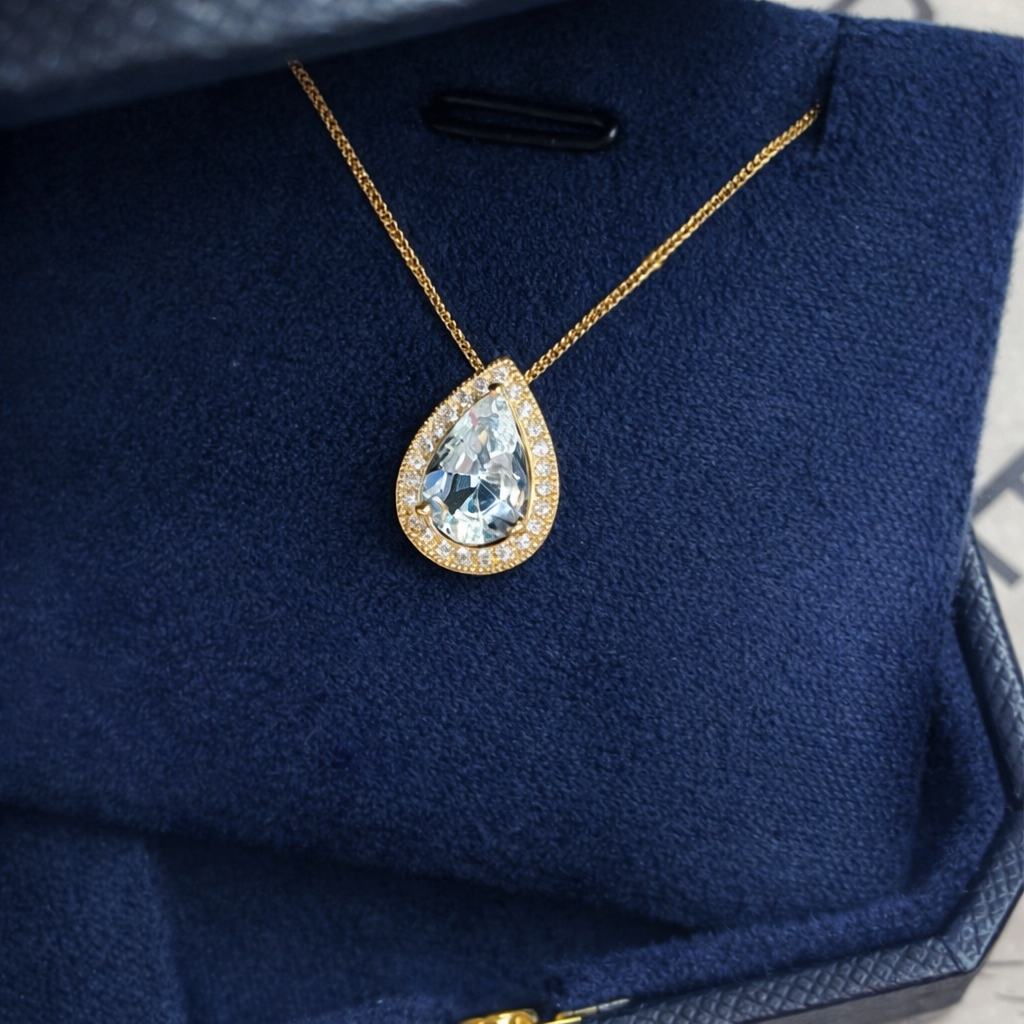 Sterling Silver Blue Teardrop Zircon Necklace