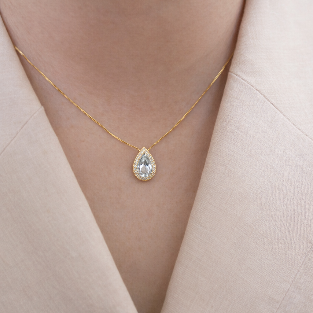 Sterling Silver Blue Teardrop Zircon Necklace