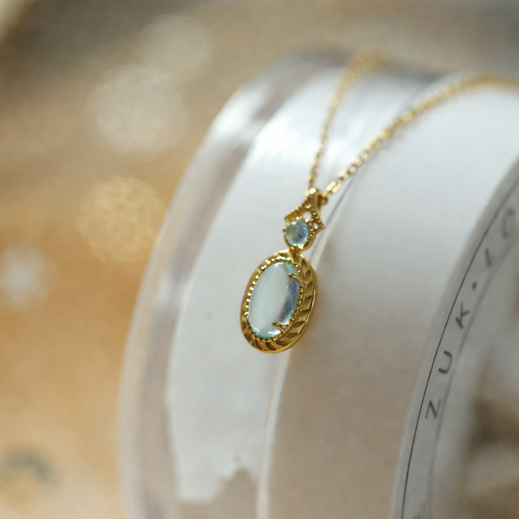 Sterling Silver Oval Green Gemstone Pendant Necklace