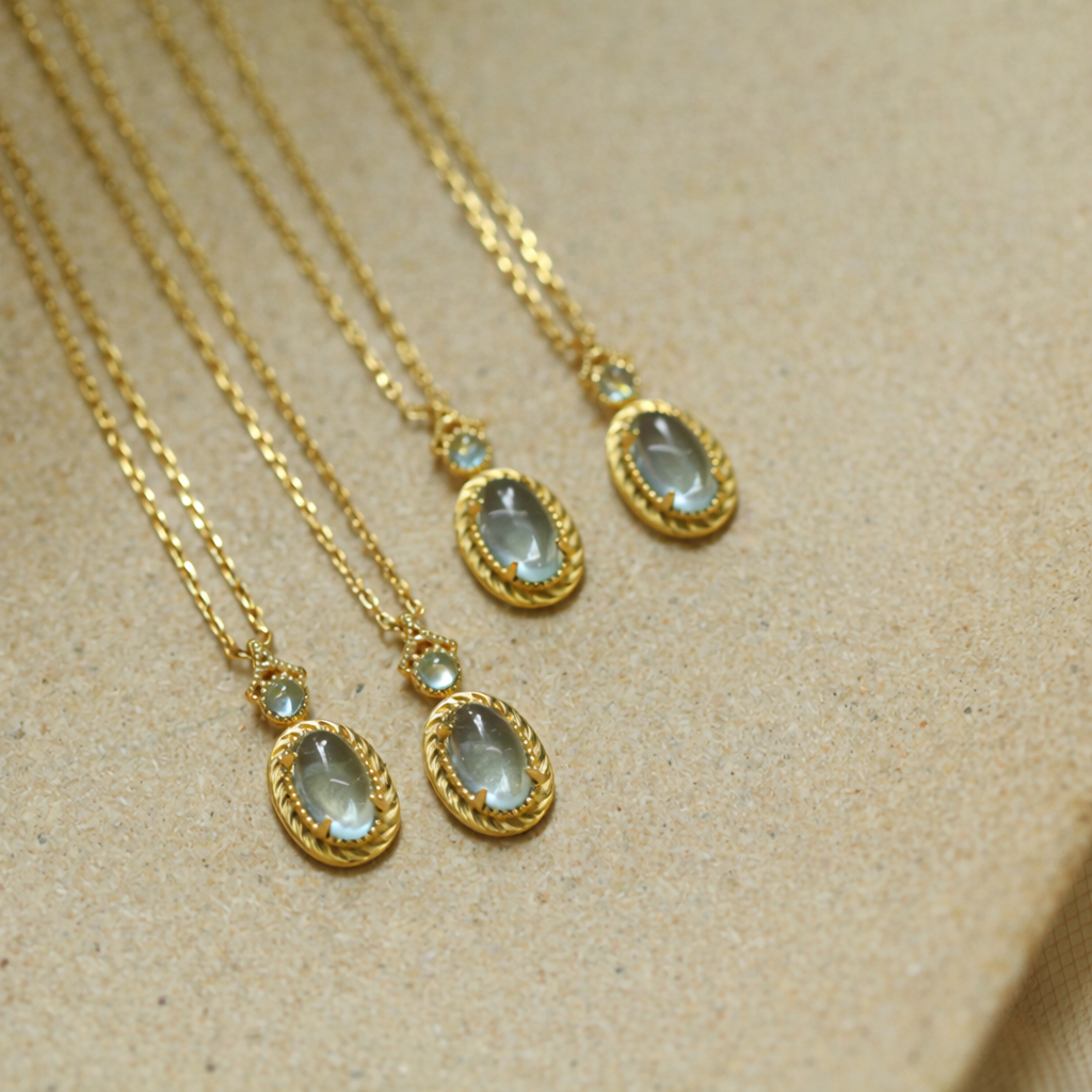 Sterling Silver Oval Green Gemstone Pendant Necklace