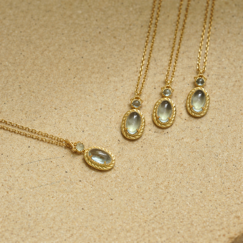 Sterling Silver Oval Green Gemstone Pendant Necklace