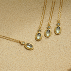 Sterling Silver Oval Green Gemstone Pendant Necklace