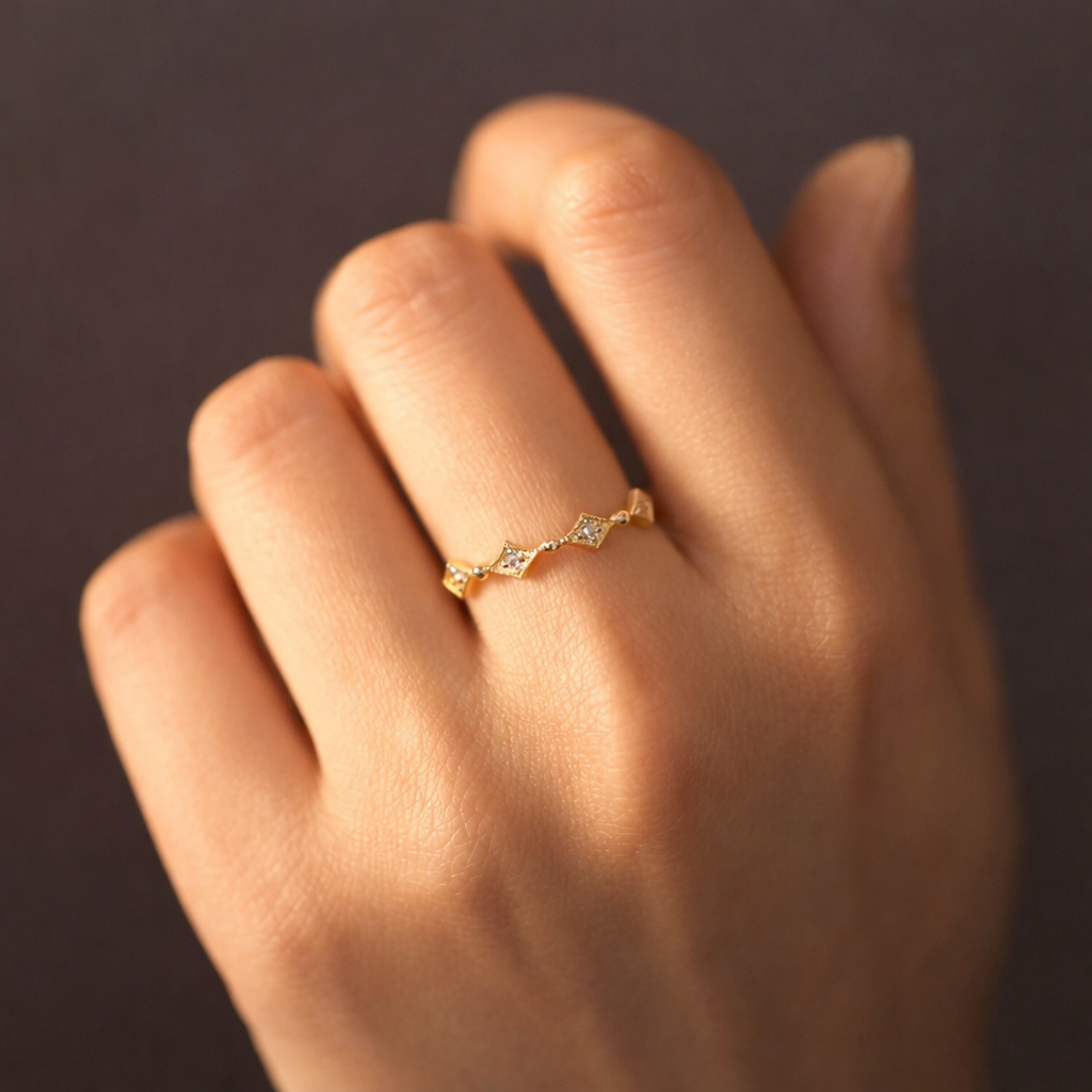 Sterling Silver Geometric Zircon Ring 14K Gold plated