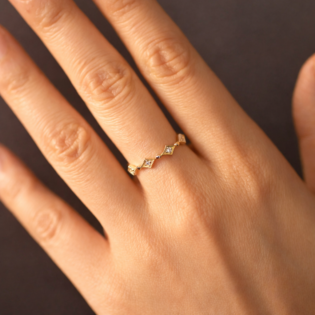 Sterling Silver Geometric Zircon Ring 14K Gold plated