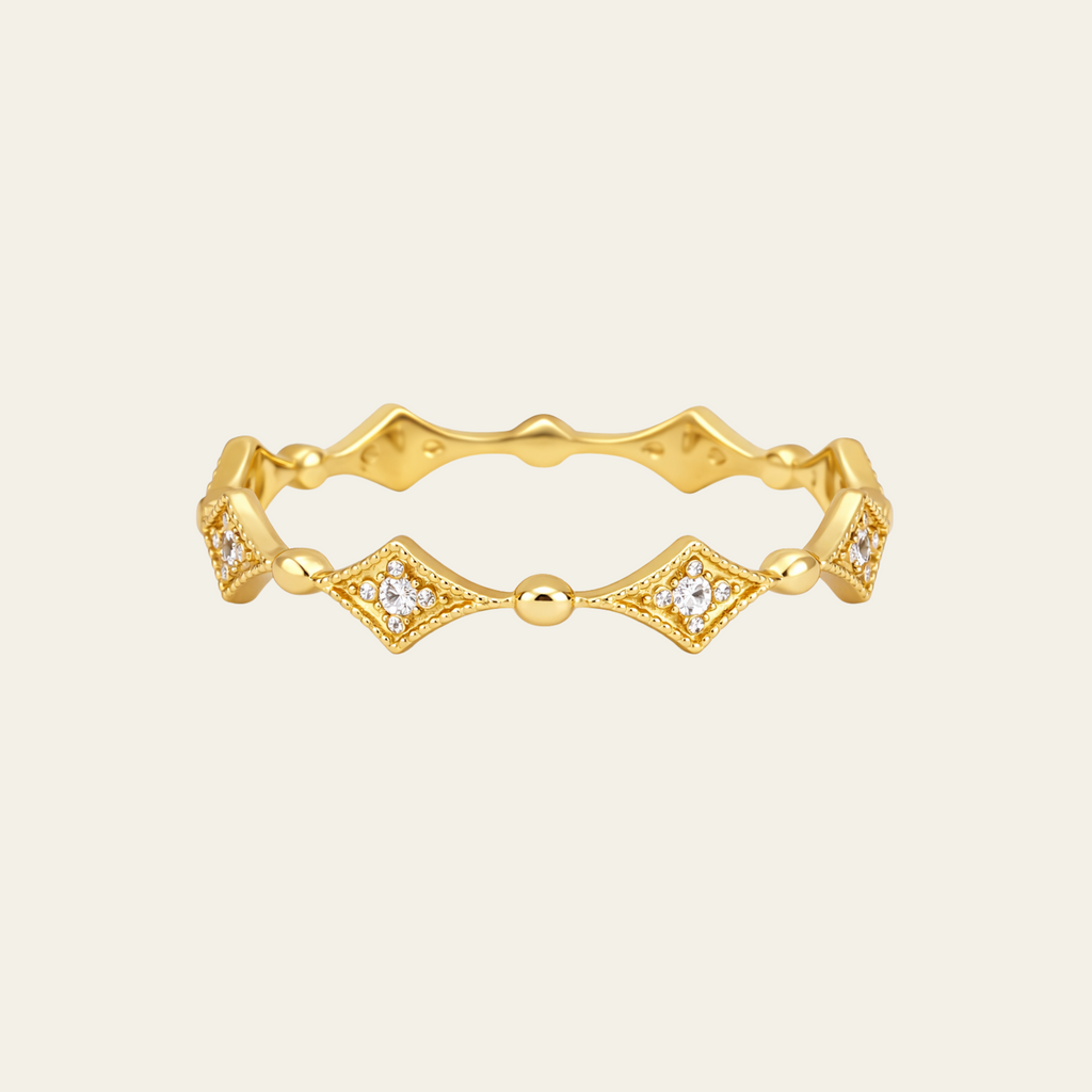 Sterling Silver Geometric Zircon Ring 14K Gold plated