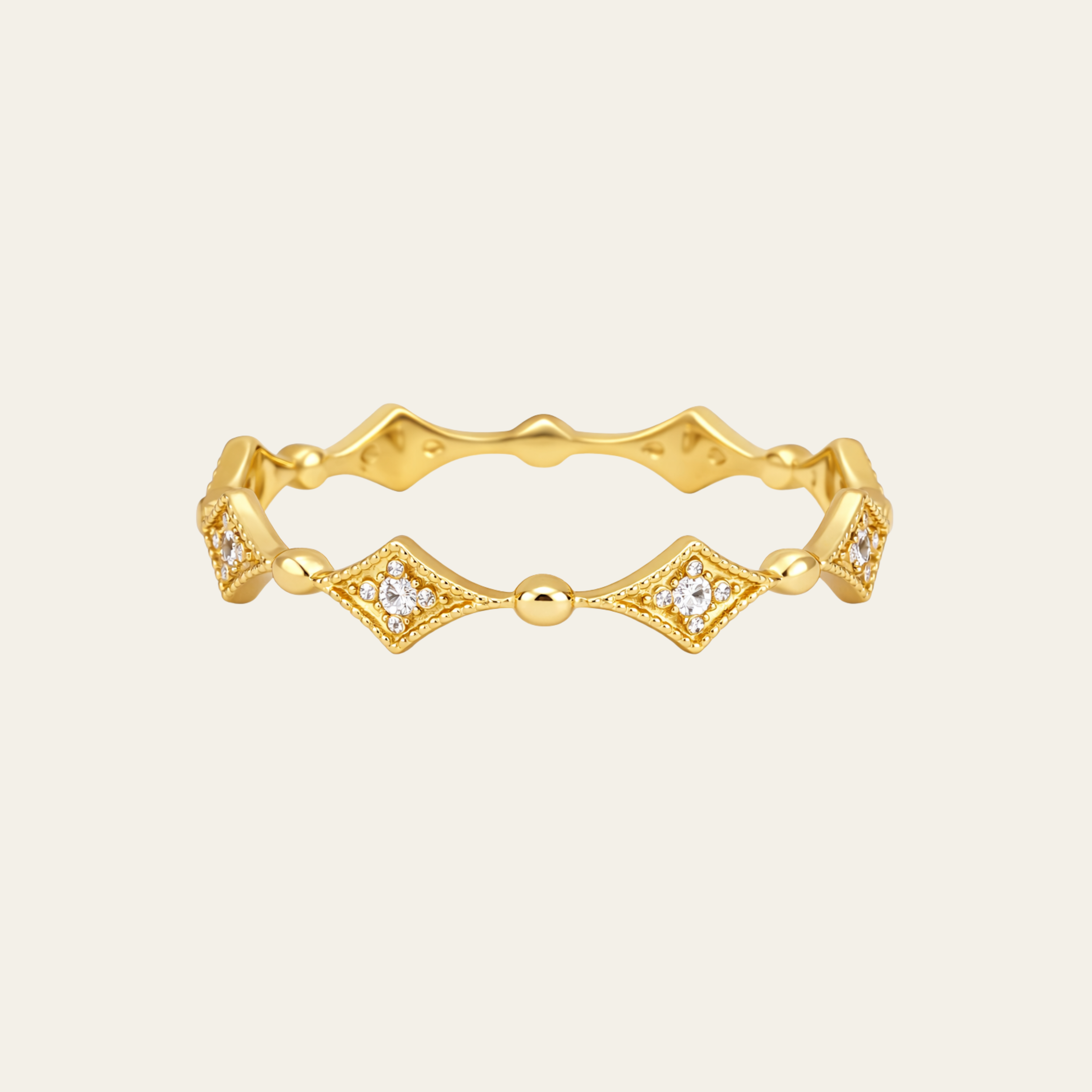 Sterling Silver Geometric Zircon Ring 14K Gold plated