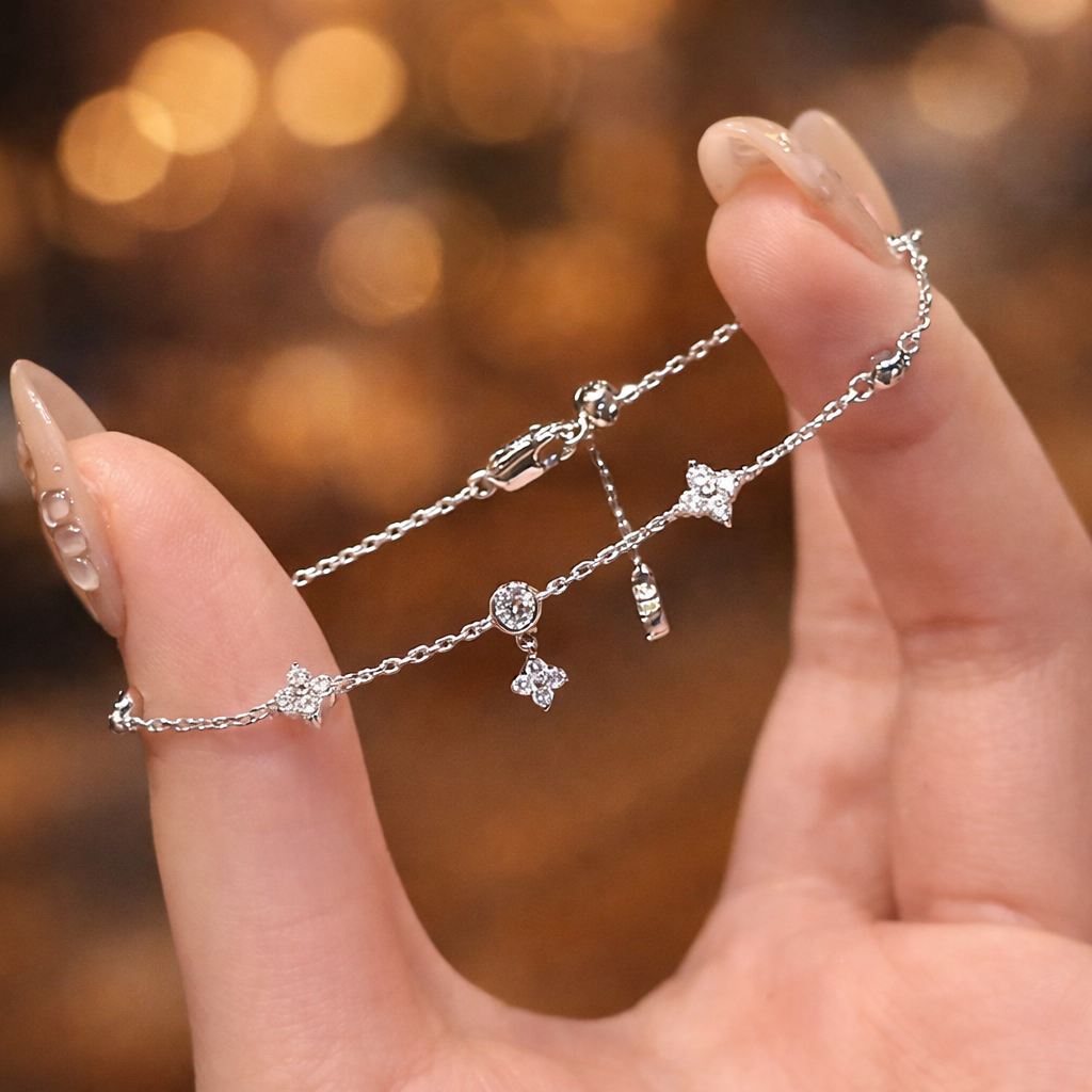 Sterling Silver Geometric Charm Bracelet