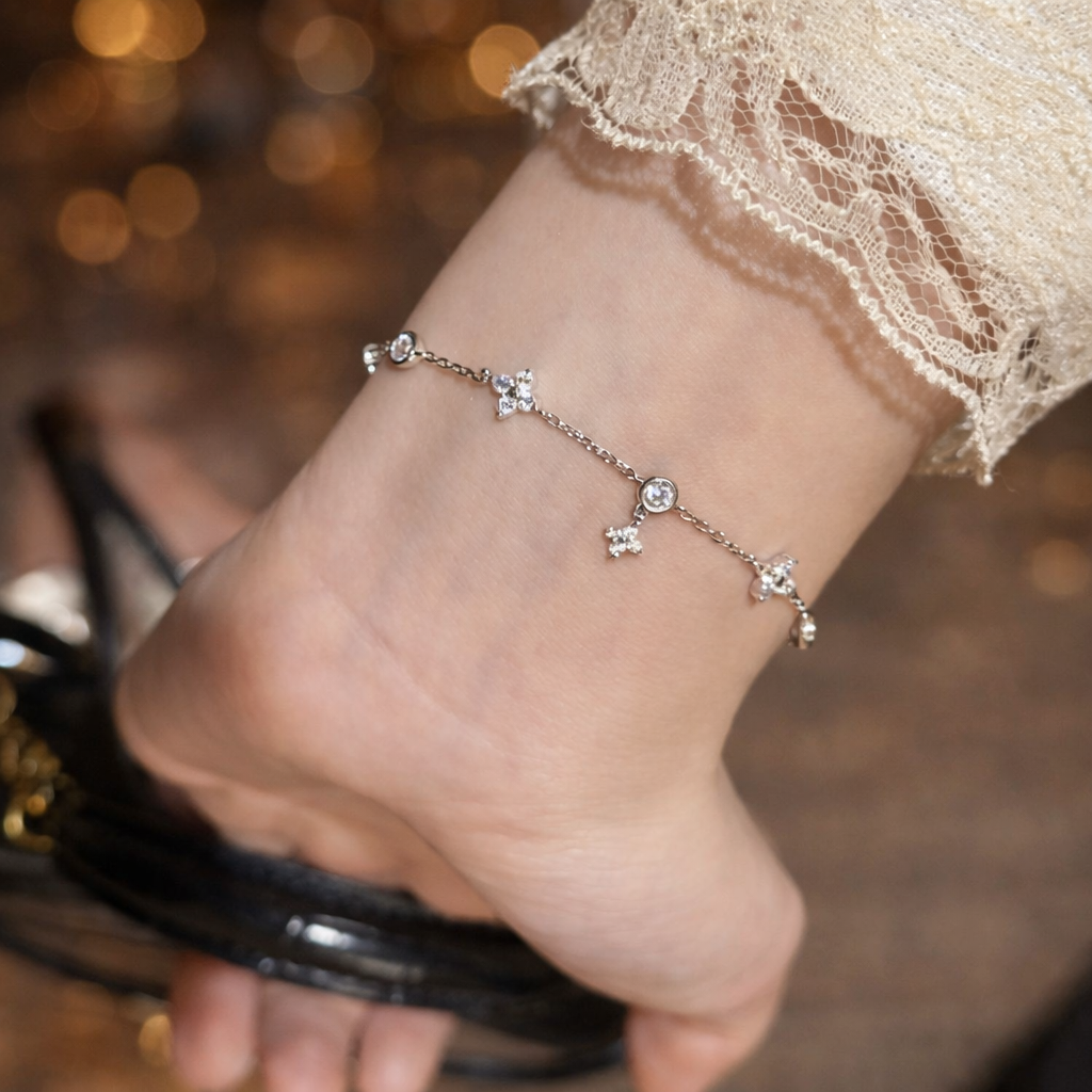 Sterling Silver Geometric Charm Bracelet