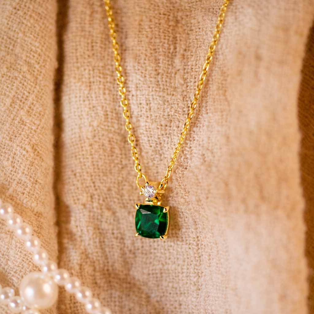 Sterling Silver Square Zircon Necklace