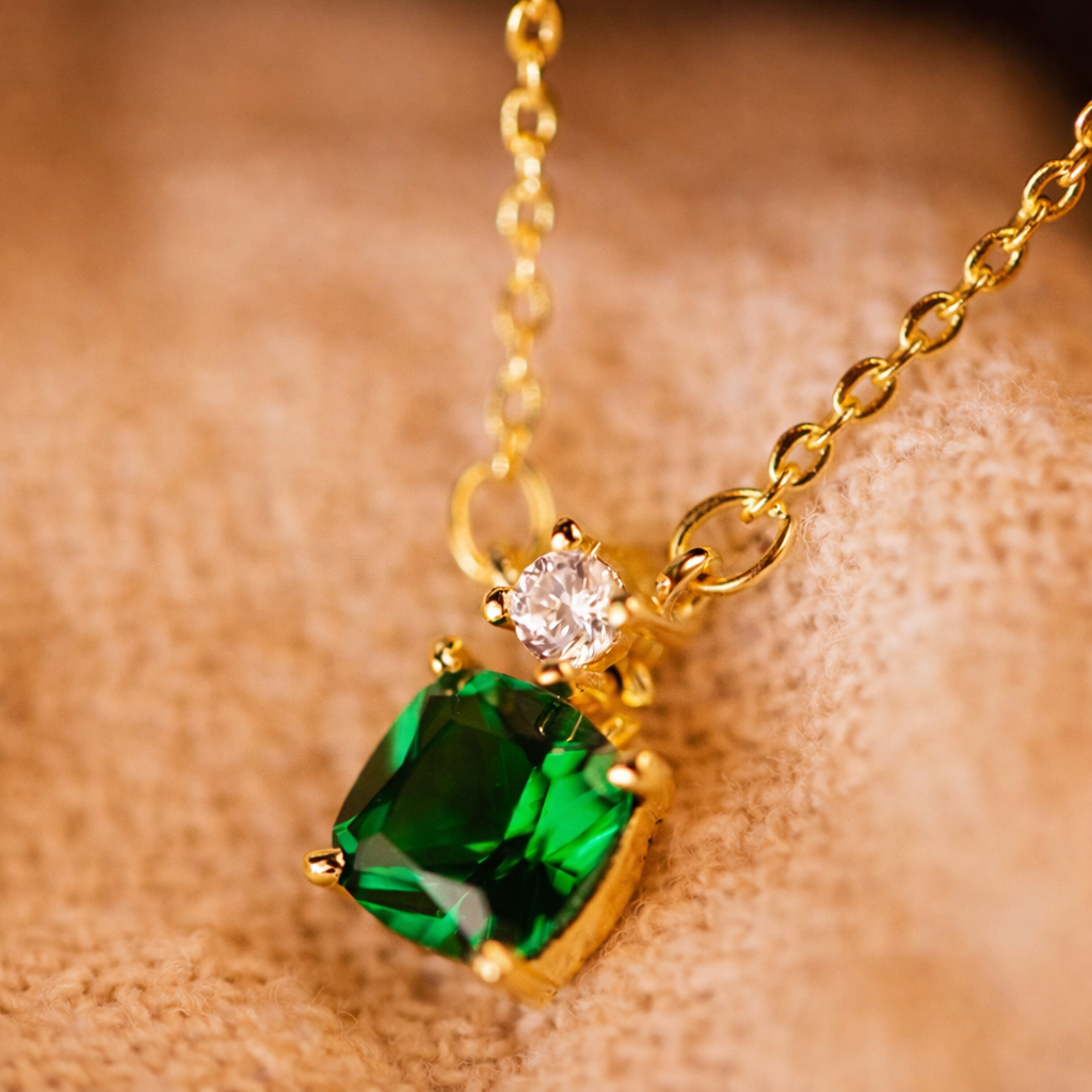 Sterling Silver Square Zircon Necklace