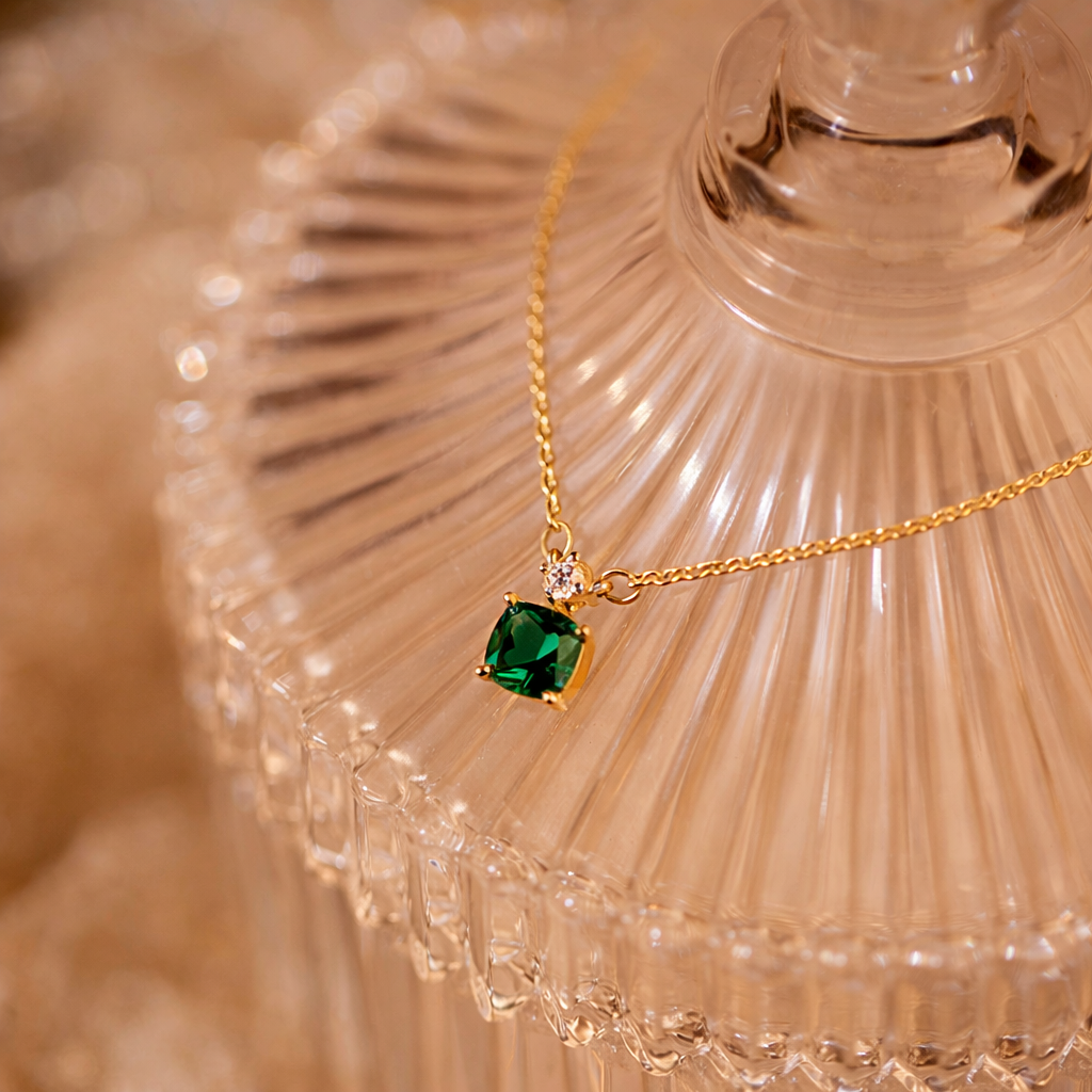 Sterling Silver Square Zircon Necklace