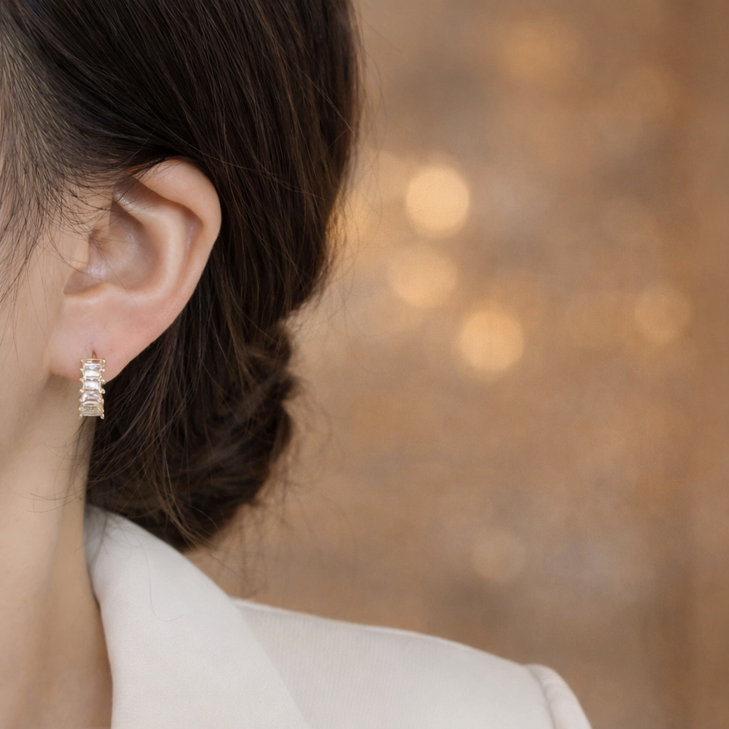 14K Gold Plated Cubic Zirconia Hoop Earrings