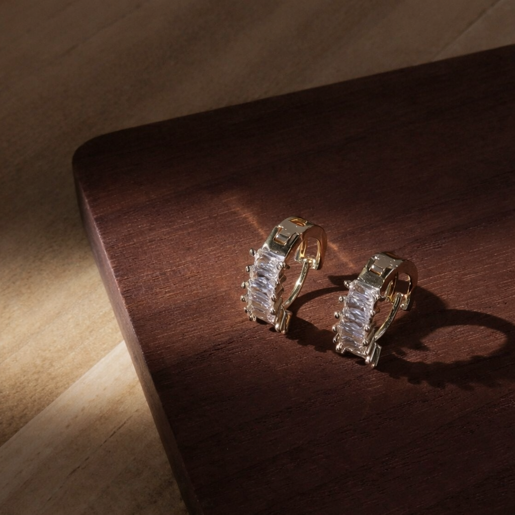 14K Gold Plated Cubic Zirconia Hoop Earrings