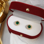 Round Zircon Emerald Green Stud Earrings